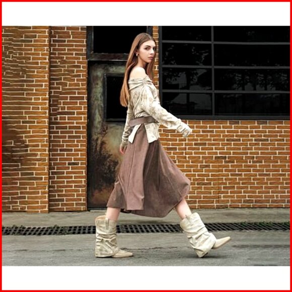 Wide Calf Cowboy Boots Women Chunky Heel Mid Calf Western Boots - Picture 4 of 7